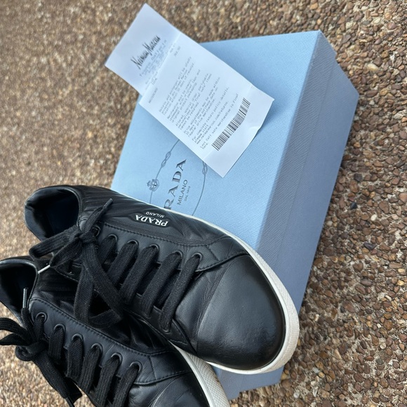 Prada Quilted Black Leather Logo Sneaker - Picture 1 of 6